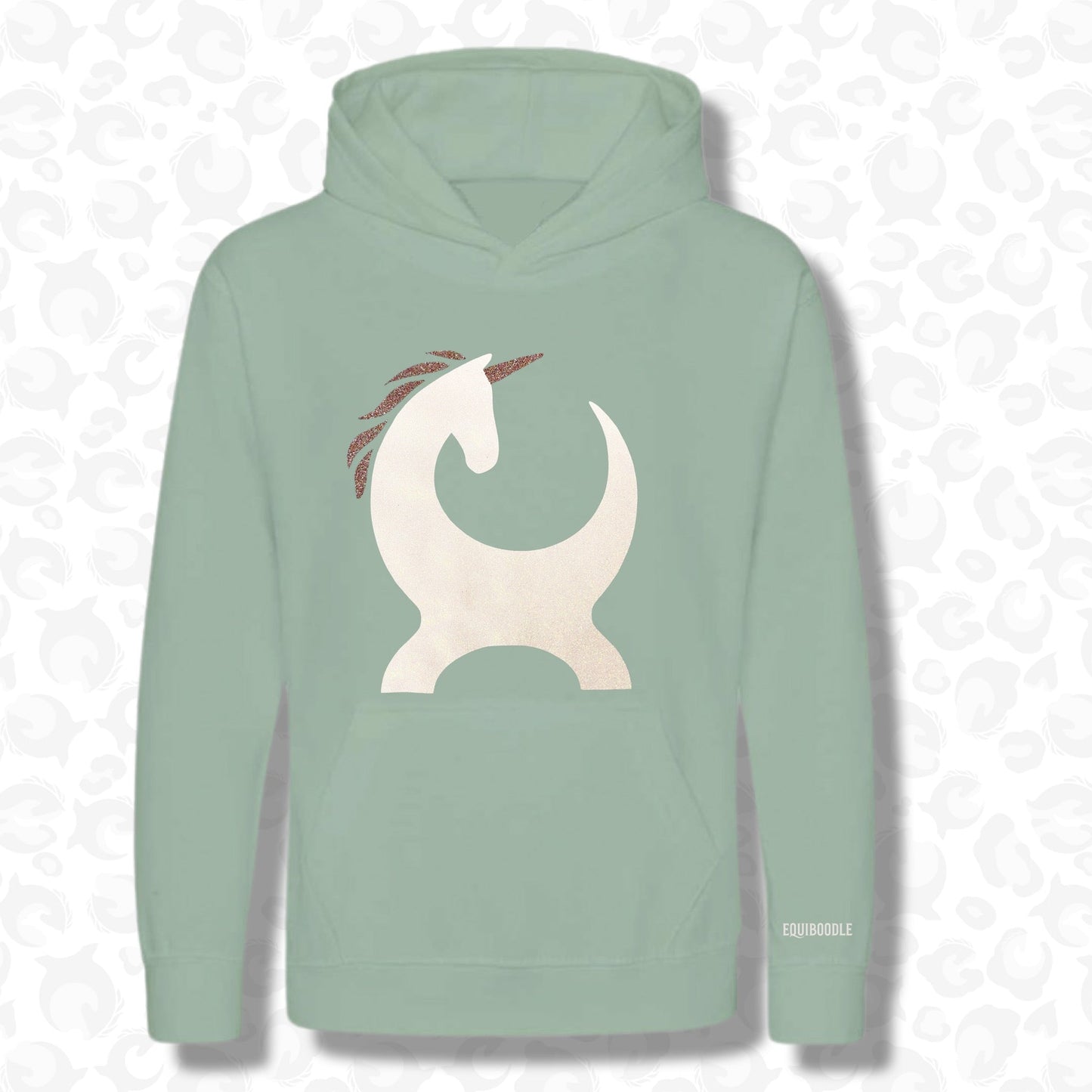 Equiboodle Kids Cub Hoodie - Sage Green Unicorn 5-6yrs SAMPLE