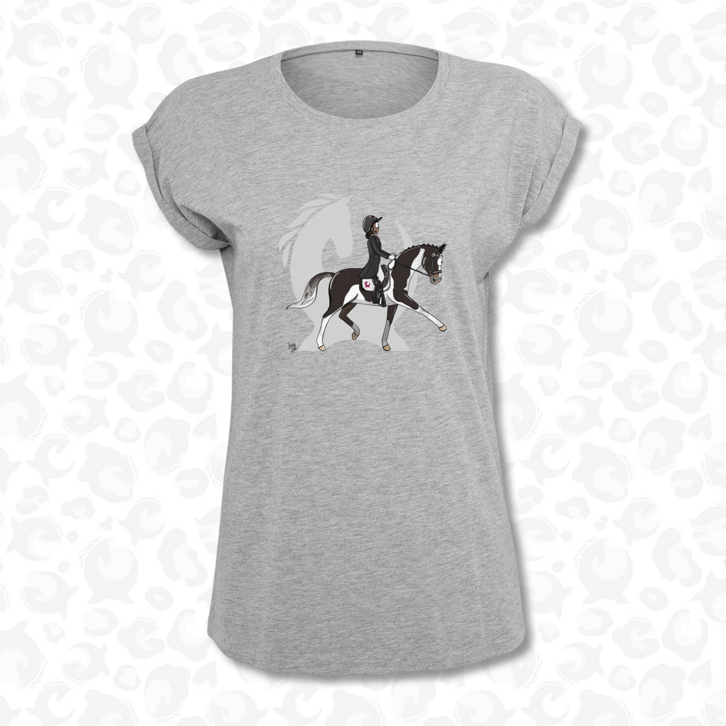 Equiboodle Emily Cole Grey Hotshot T Shirt Piebald Dressage 3XL